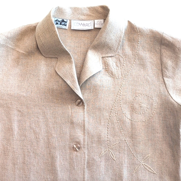 VTG Irish linen oatmeal oversized embroidered neutral jacket. EDWARD. Large. - Picture 9 of 12